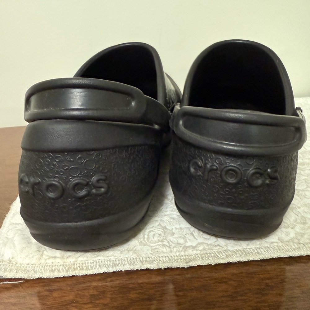 CROCS Black Mules with Decorative White Floral Strap - Picture 5 of 8